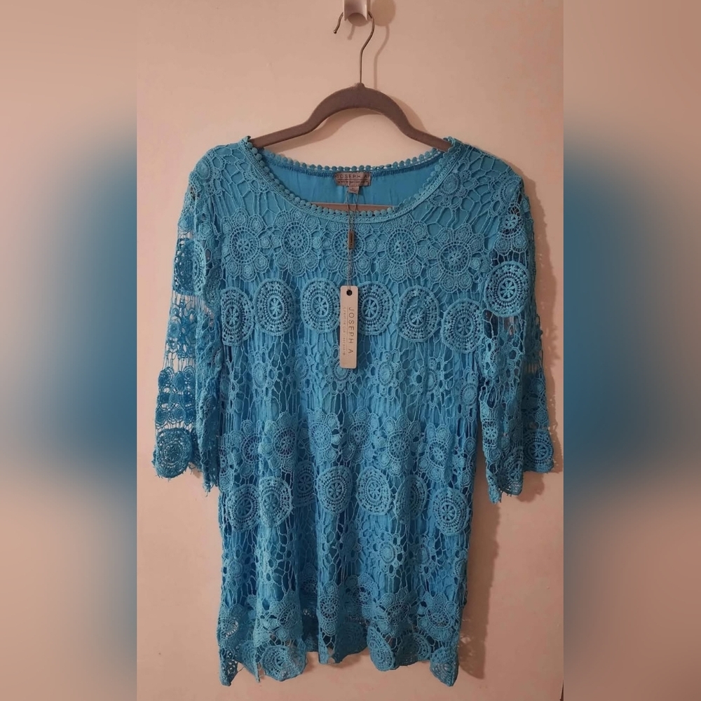 Joseph A. Crochet Lace Top | Size XL | Scuba Blue